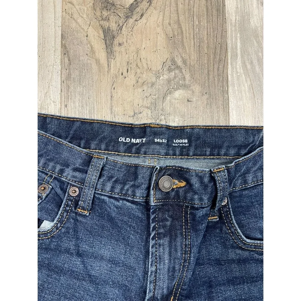 Old Navy Mens Loose Jeans 34x32 Dark Wash Blue Denim Built In Flex - Picture 3 of 7